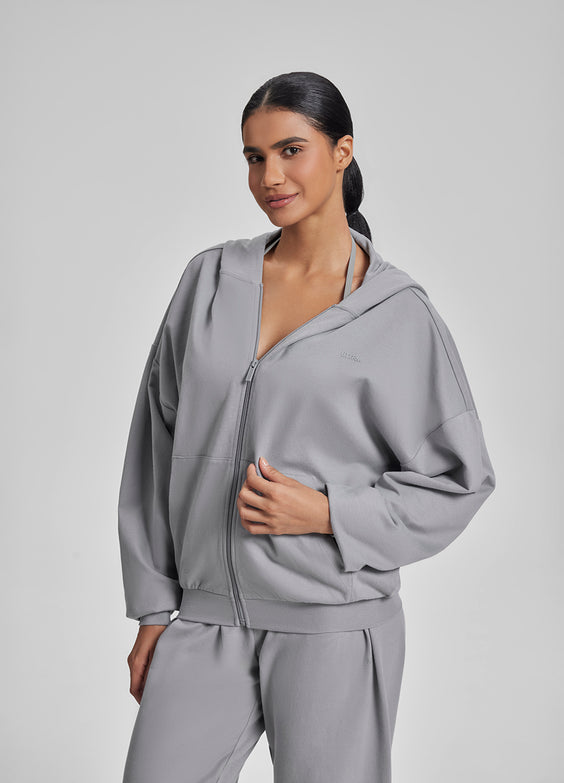 Relaxed Oversized Full Zipper Kangaroo Pockets Soft Hoodie