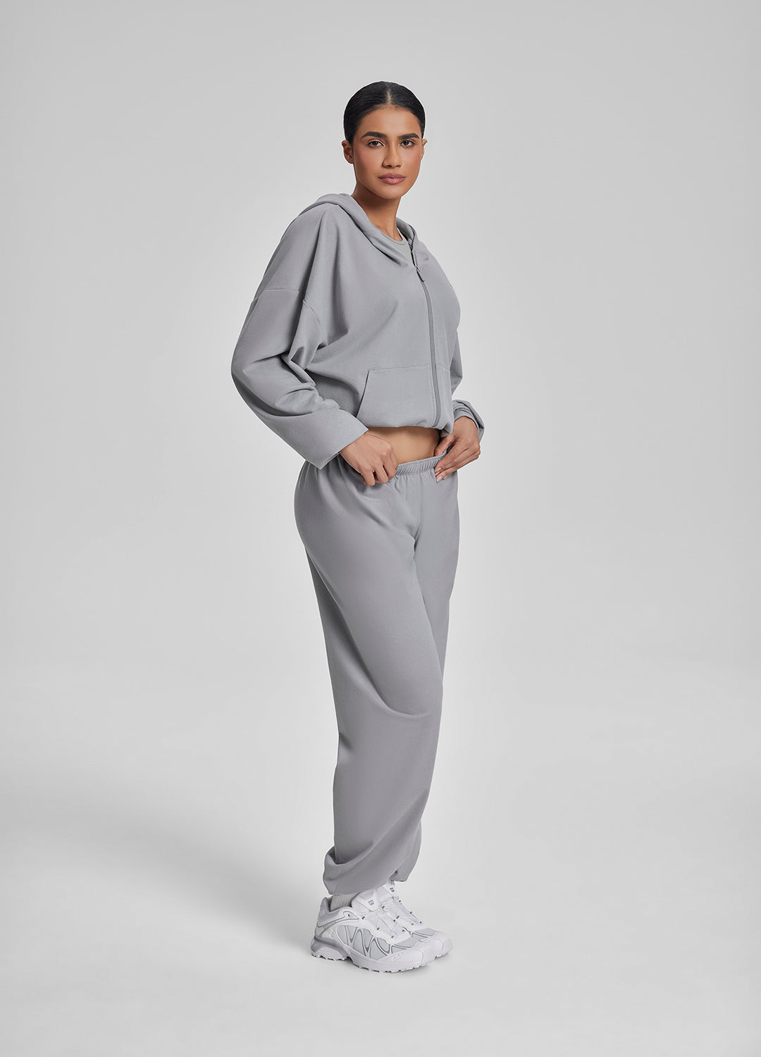 Slouchy Roomy Stretchy Waistband Cozy Joggers (Color: Ash Grey