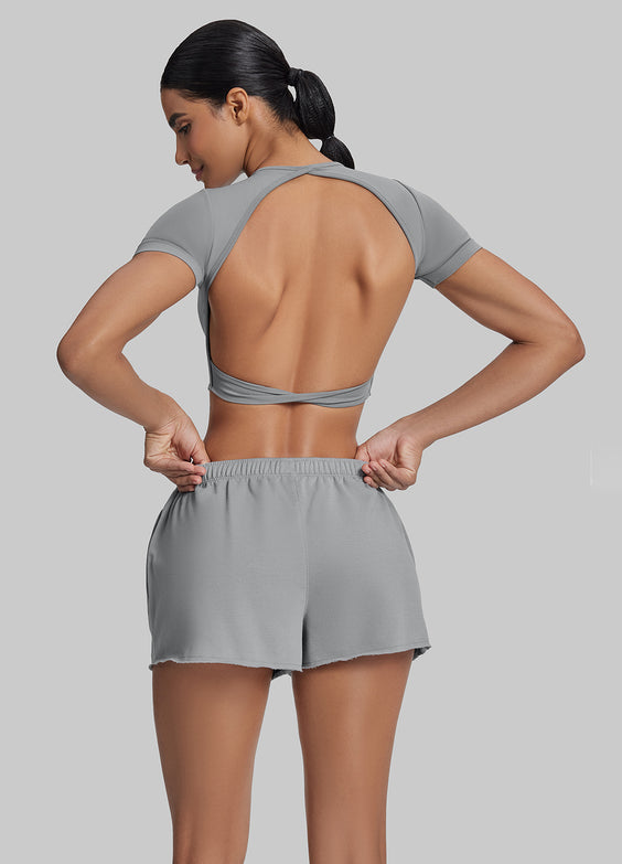 Short moelleux en jersey French Terry à taille élastique, longueur mi-cuisse