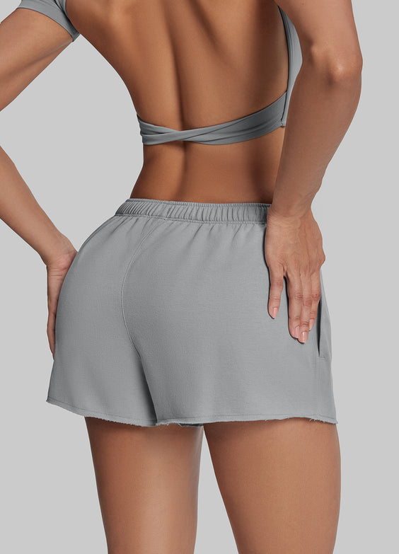 Short moelleux en jersey French Terry à taille élastique, longueur mi-cuisse