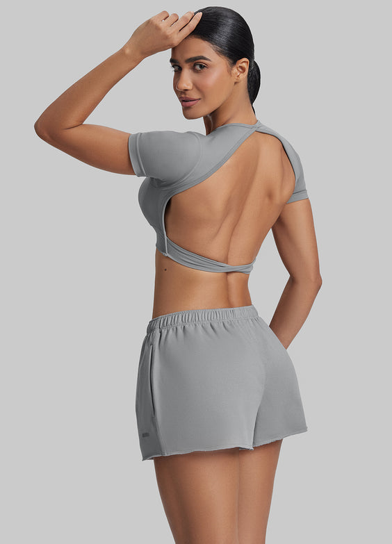 Short moelleux en jersey French Terry à taille élastique, longueur mi-cuisse