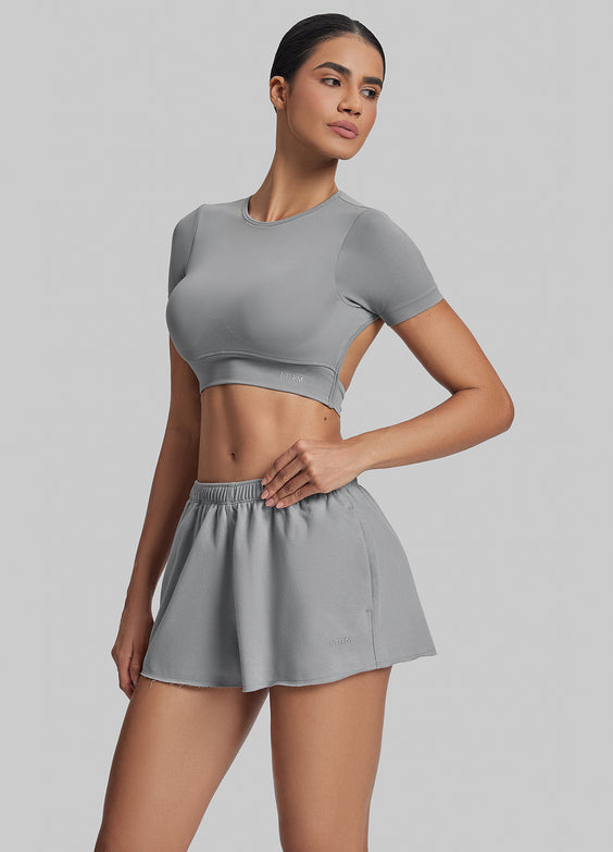 Short moelleux en jersey French Terry à taille élastique, longueur mi-cuisse