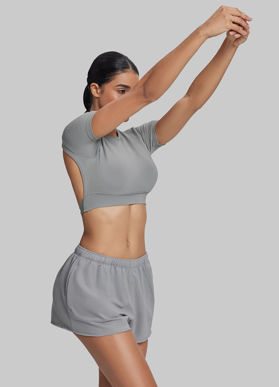 Short moelleux en jersey French Terry à taille élastique, longueur mi-cuisse