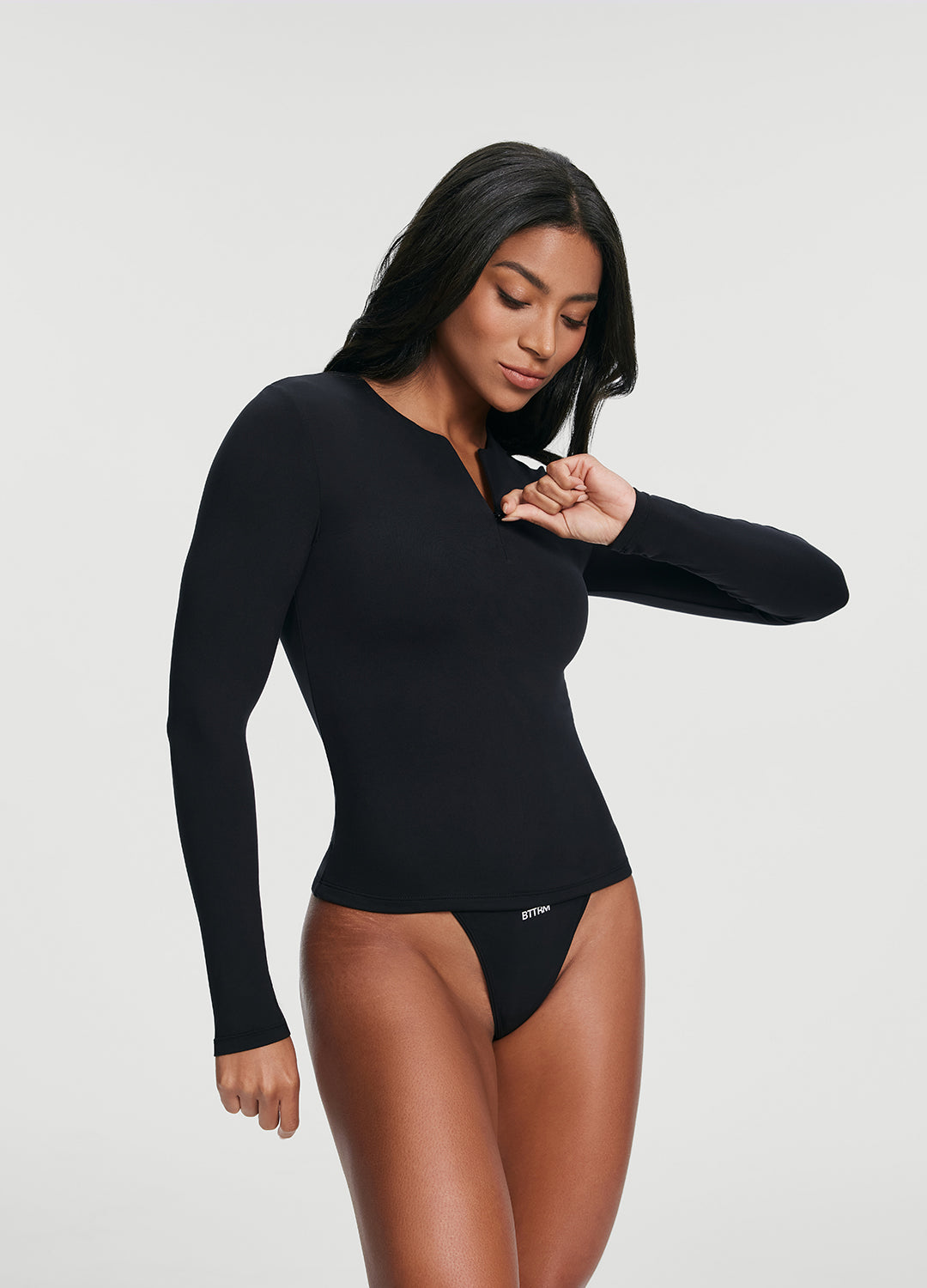 Quarter Zip Long Sleeve Top (Color: Black) | BetterMe Store