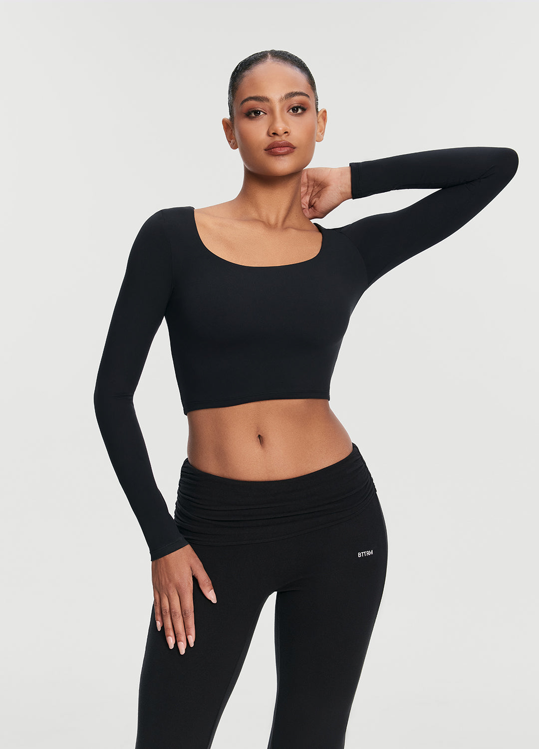 Cropped Round Neck Top (Color: Black) | BetterMe Store