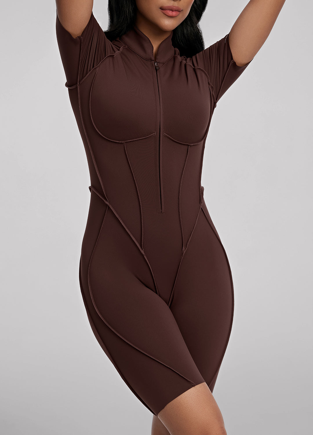 Closed-Back Shorts Catsuit (Color: Chocolate) | BetterMe Store