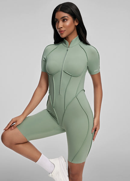 Sleek Shorts Catsuit (Color: Sage Green) | BetterMe Store