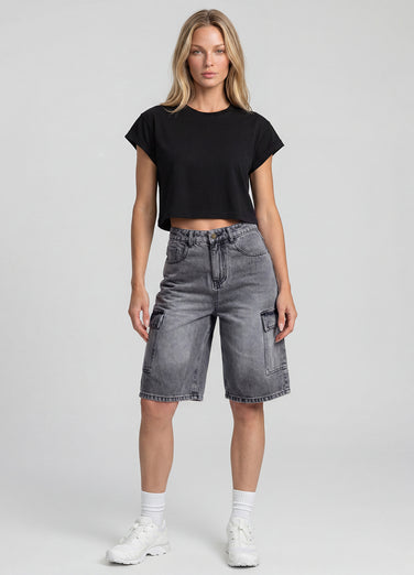 Relaxed Cargo Denim Shorts