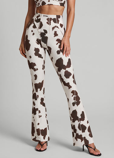 Mocha Cow Longline Flare Leggings
