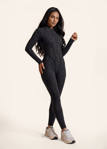 Black Leopard Closed-Back Catsuit