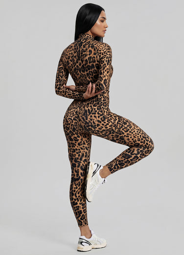 Catsuit a Schina Chiusa Leopardata Dorata
