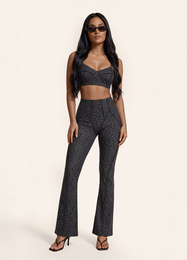 Black Leopard Longline Flare Leggings