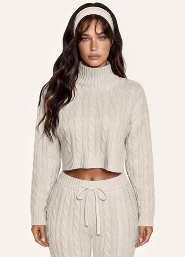 Cropped-Strickpullover mit Zopfmuster