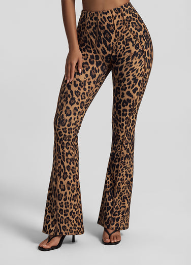 Golden Leopard Longline Flare Leggings
