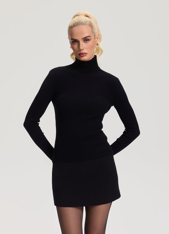 Ribbed Wool Blend Turtleneck