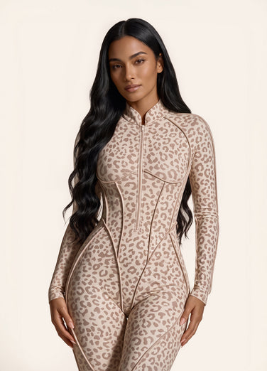 Sandstone Leopard Closed-Back Catsuit