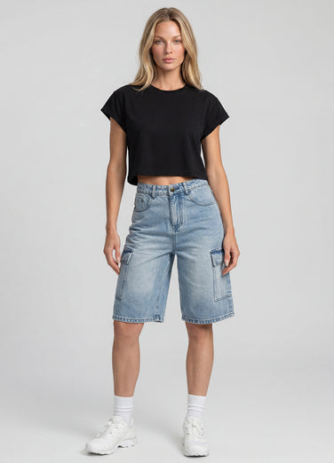 Relaxed Cargo Denim Shorts