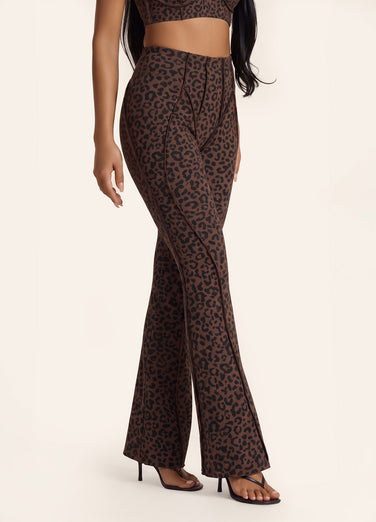 Chocolate Leopard Longline Flare Leggings