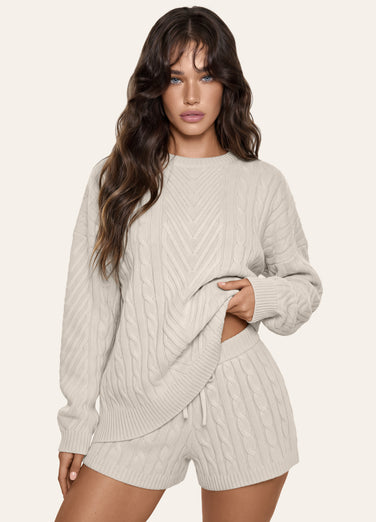 Oversize-Pullover mit Zopfmuster im Fischerstil