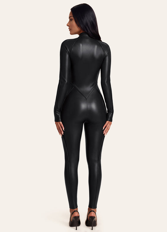 Faux Leather Closed-Back Catsuit