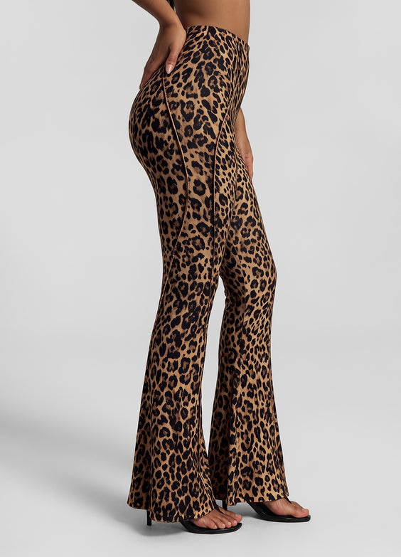 Golden Leopard Longline Flare Leggings