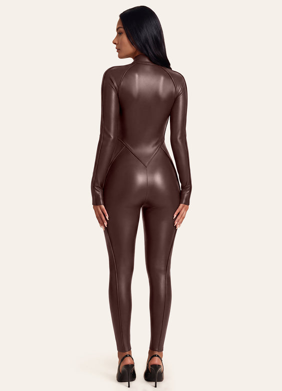 Faux Leather Closed-Back Catsuit