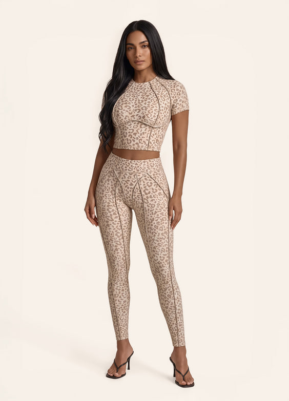 Sandstone Leopard Contour Stitch Crop Top