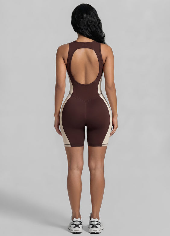 Form-Fitting Open Back Shorts Catsuit