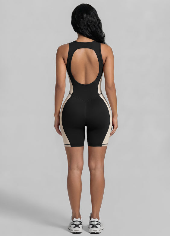 Form-Fitting Open Back Shorts Catsuit