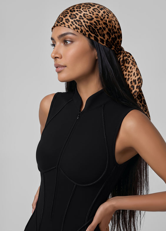 Golden Leopard Satin Headscarf