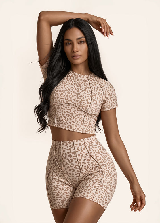 Sandstone Leopard Contour Stitch Micro Shorts