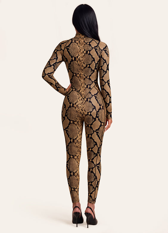 Caramel Snake Closed-Back Catsuit