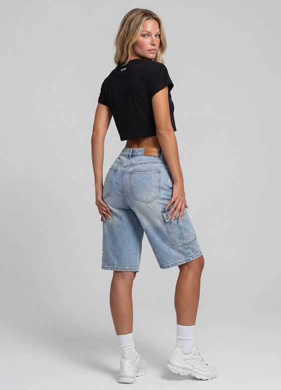 Relaxed Cargo Denim Shorts