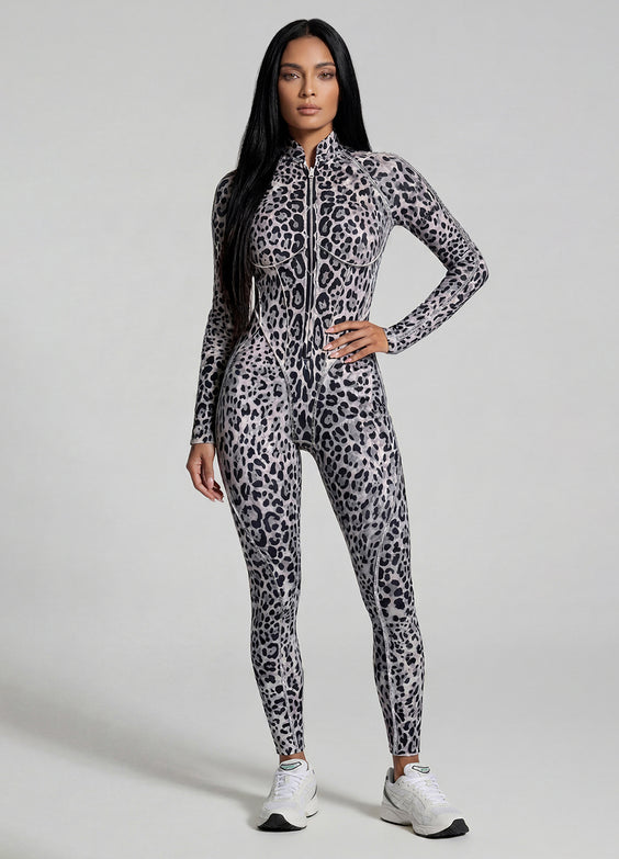Catsuit Snow Leopard con espalda cerrada