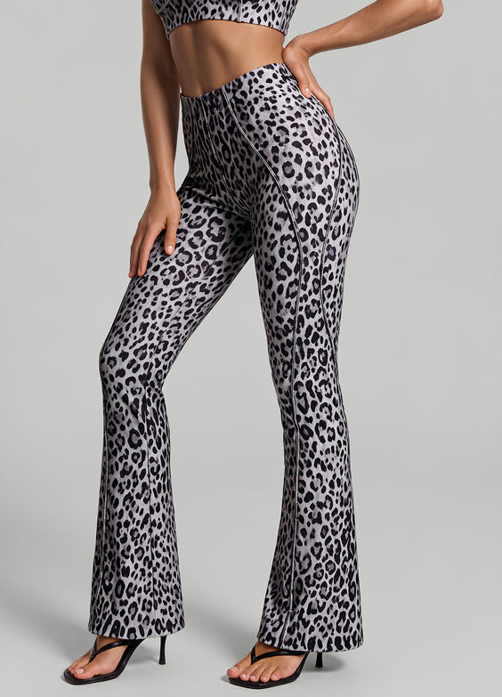 Snow Leopard Longline Flare Leggings