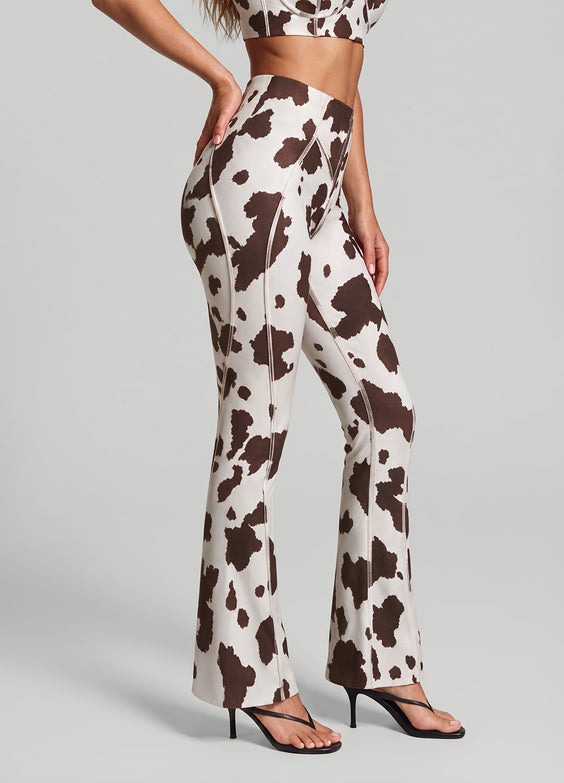 Mocha Cow Longline Flare Leggings