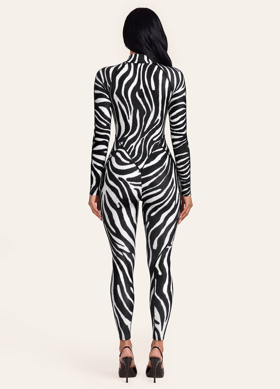 Ivory Zebra Closed-Back Catsuit
