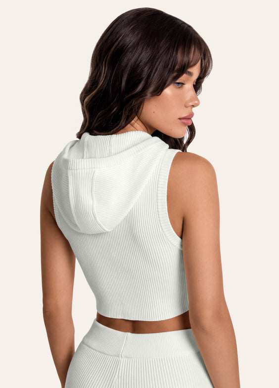 Ärmelloser Strickhoodie in Rippstrick