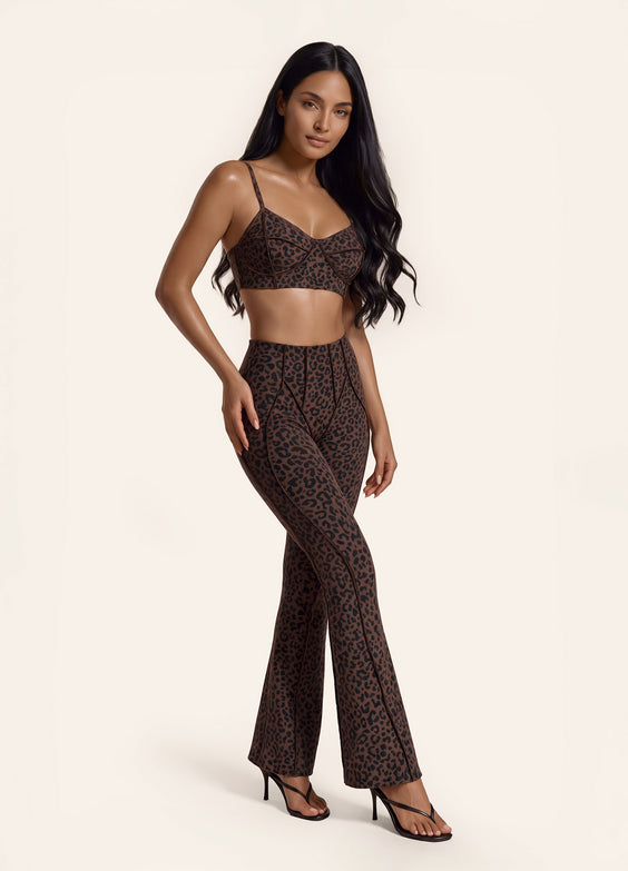 Chocolate Leopard Longline Flare Leggings