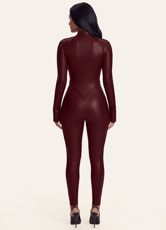 Faux Leather Closed-Back Catsuit