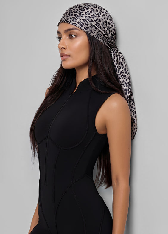 Snow Leopard Satin Headscarf