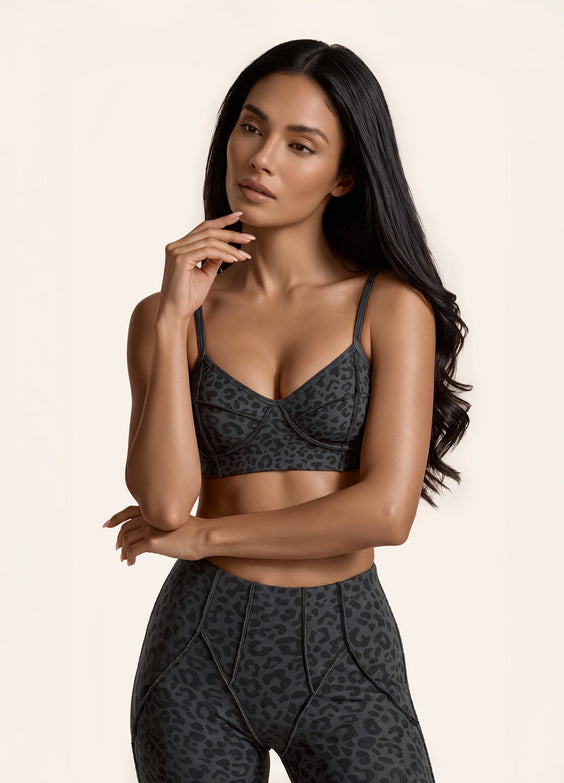 Black Leopard Contour Stitch Bralette