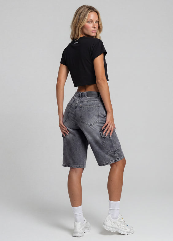 Relaxed Cargo Denim Shorts