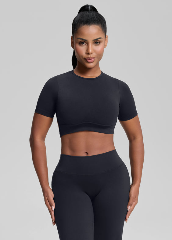 Ultrasculpt Crew Neckline Backless Removable Bra Cups Seamless Crop Top