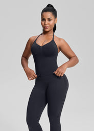 Ultrasculpt Canotta Lunga Aderente in Twill con Reggiseno Incorporato e Scollo all