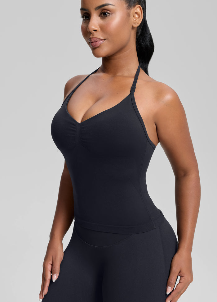 Top de Malha Ultrassculpt Longline Halter com Sutiã Incorporado de Sarja
