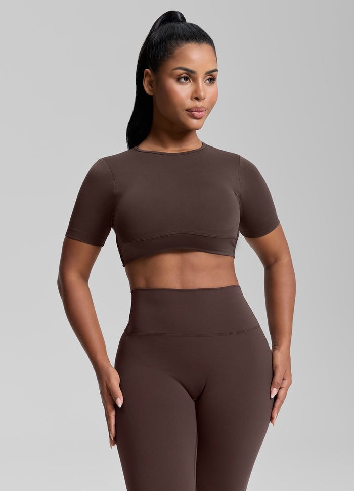 Ultrasculpt Crew Neckline Backless Removable Bra Cups Seamless Crop Top