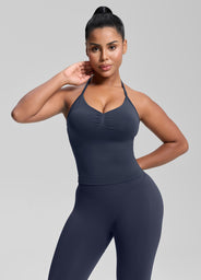 Ultrasculpt Canotta Lunga Aderente in Twill con Reggiseno Incorporato e Scollo all