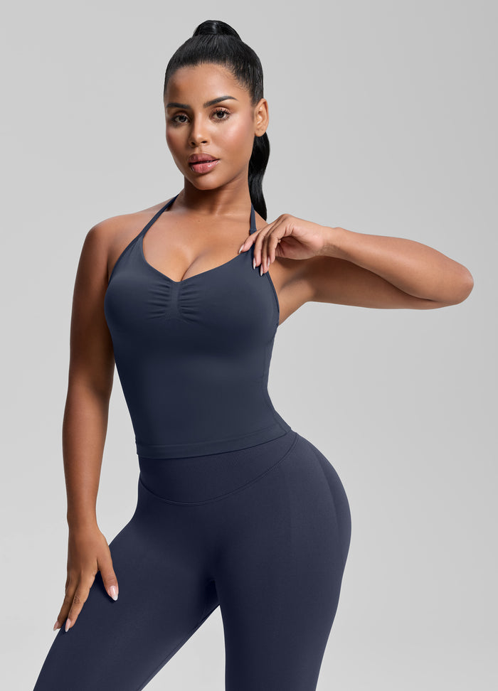 Ultrasculpt Canotta Lunga Aderente in Twill con Reggiseno Incorporato e Scollo all