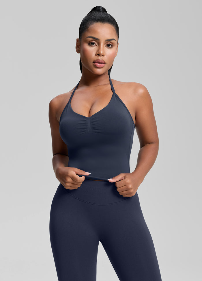 Ultrasculpt Canotta Lunga Aderente in Twill con Reggiseno Incorporato e Scollo all